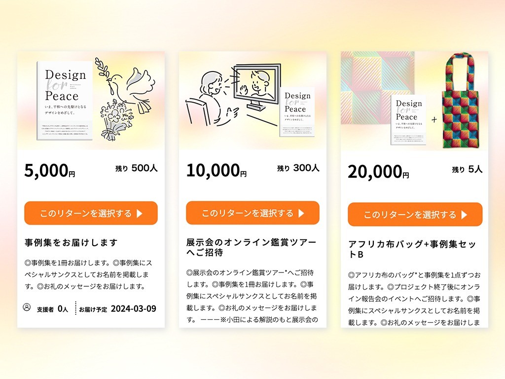 クラウドファンディングのリターン(一部) クラウドファンディングのリターン(一部)