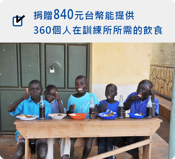 Donation 316 dollar per month, Necessary meals during training for 360 people